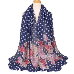 Женщины printe горошек шарф цветочные вискоза платки мусульманский хиджаб цветок Обертывания модная повязка шарфы/шарф 180*85 см 10 шт./лот