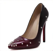 11cm Heels Red sole shoes High Heels 2016 Ladies Valentine Pointed Toe Leather Rivet Women Pumps blue red wedding shoes