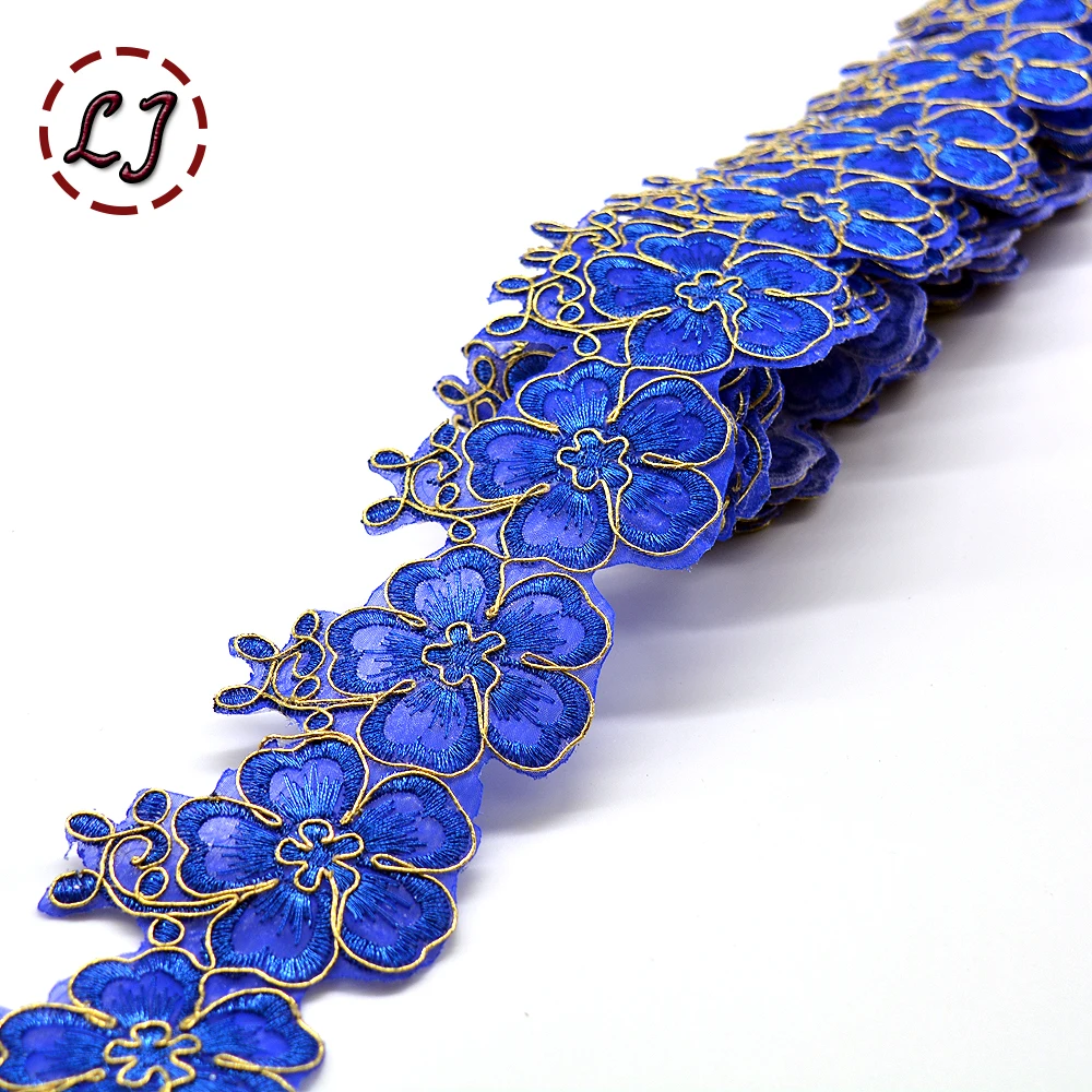New fashion 1 yard 65mm embroidered colorful flower lace tape trim iron on patch sewing crafts Bohemia garment accessories DIY