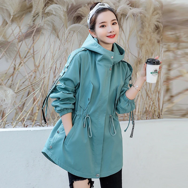 Модная женская ветровка с капюшоном в Корейском стиле Весна Осень 2020 Новинка
