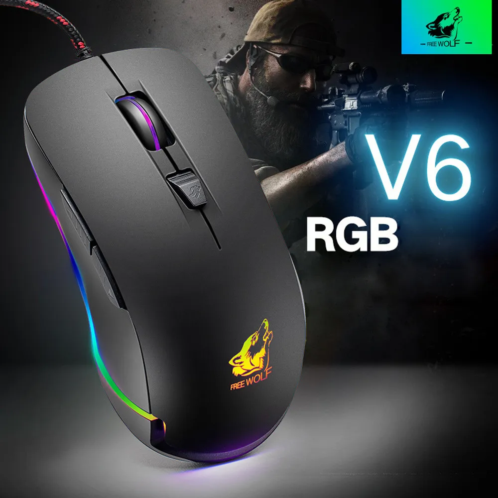 

Resoulition Adjustable V6 Wired RGB LED Backlit 4000DPI Optical Usb Ergonomic Gaming Mouse gamers PC Laptop draadloze muis