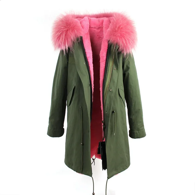 Furlove, новинка, настоящее большое зимнее пальто из меха енота, Женская куртка, пальто, воротник, утолщенный, теплый, мягкий, хлопок, Женская куртка на меху - Цвет: color 7