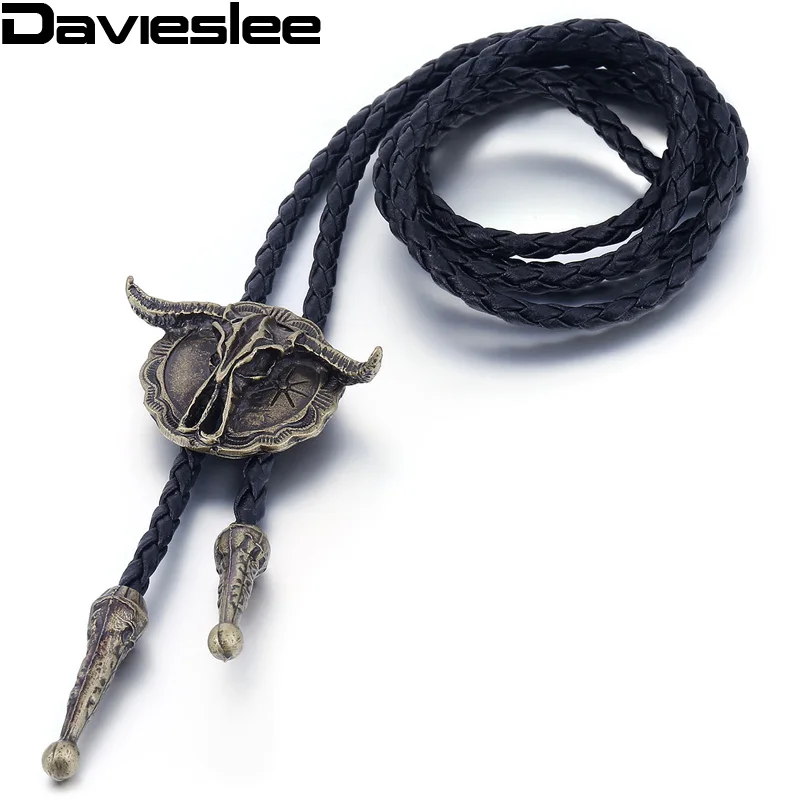 Мужское ожерелье с кулоном Davieslee кожаный резной круглый ковбойский галстук боло