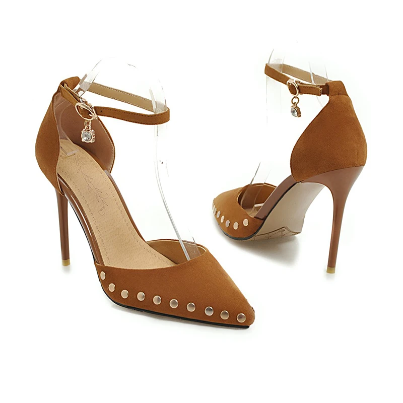 

YANSHENGXIN Round Rivet Ankle Strap Women's Pointed Toe High Heels Woman Party Scarpin Stiletto Bridal Shoes Zapatos De Mujer