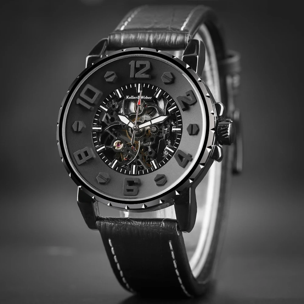 Keller & Weber Casual Water Resistant Men's Watches Desgin Automatic Mechanical Watches Luxury Genuine Leather Band Clock (8)