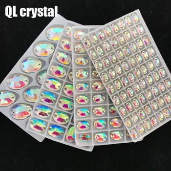 

QL Crystal oval Sew On Rhinestones Clear AB Crystal Flatback 2 holes round for DIY Clothes bags shoes accessories