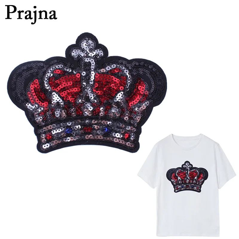 

Prajna Shiny Large Crown Embroidery Fabric Back Patch Iron On Patches For Clothes Stickers Sewing On T-Shirt DIY Accessories D