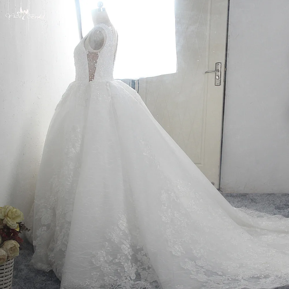 RSW1507 Robe De Mariee Princess Luxe Noiva V образный вырез прозрачные Свадебные платья 2019 бальное