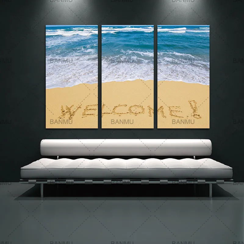 Nástěnné malby Obrazy Slovo Vítejte na pláži Tisk na plátně Seascape Obrázek pro domácí moderní dekorace