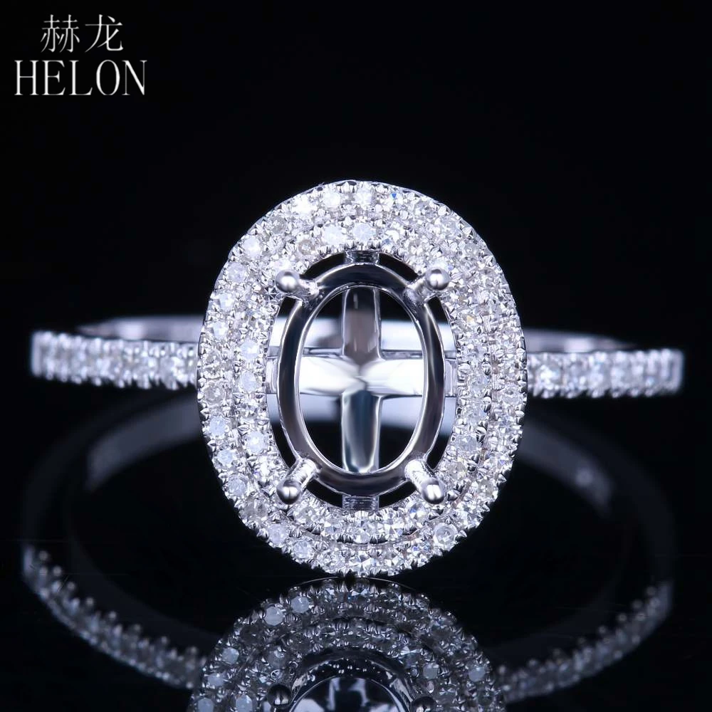 HELON Solid 14K White Gold Flawless Oval Cut 7x5mm Semi Mount Anniversary Fine Ring Pave Natural Diamond Engagement Wedding Ring HELON Solid 14K White Gold Flawless Oval Cut 7x5mm Semi Mount Anniversary Fine Ring Pave Natural Diamond Engagement Wedding Ring