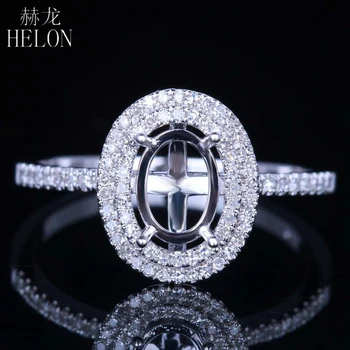 

HELON Solid 14K White Gold Flawless Oval Cut 7x5mm Semi Mount Anniversary Fine Ring Pave Natural Diamond Engagement Wedding Ring