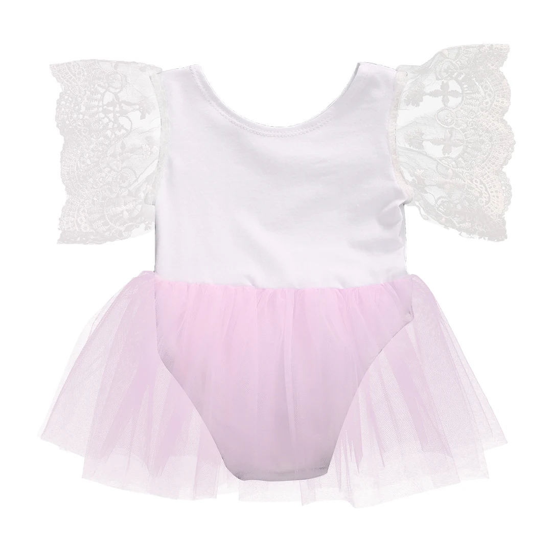 pink cute 0 3Y Summer Newborn Kids Baby Girls Pink Rompers Mesh Jumpsuit Lace Tutu Dress Clothes
