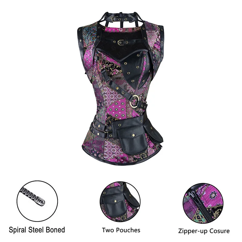Red Black Steampunk Corset Gothic Clothing Steel Boned Sexy Corsets And Bustiers Vintage Burlesque Costumes Corselete Feminino (7)
