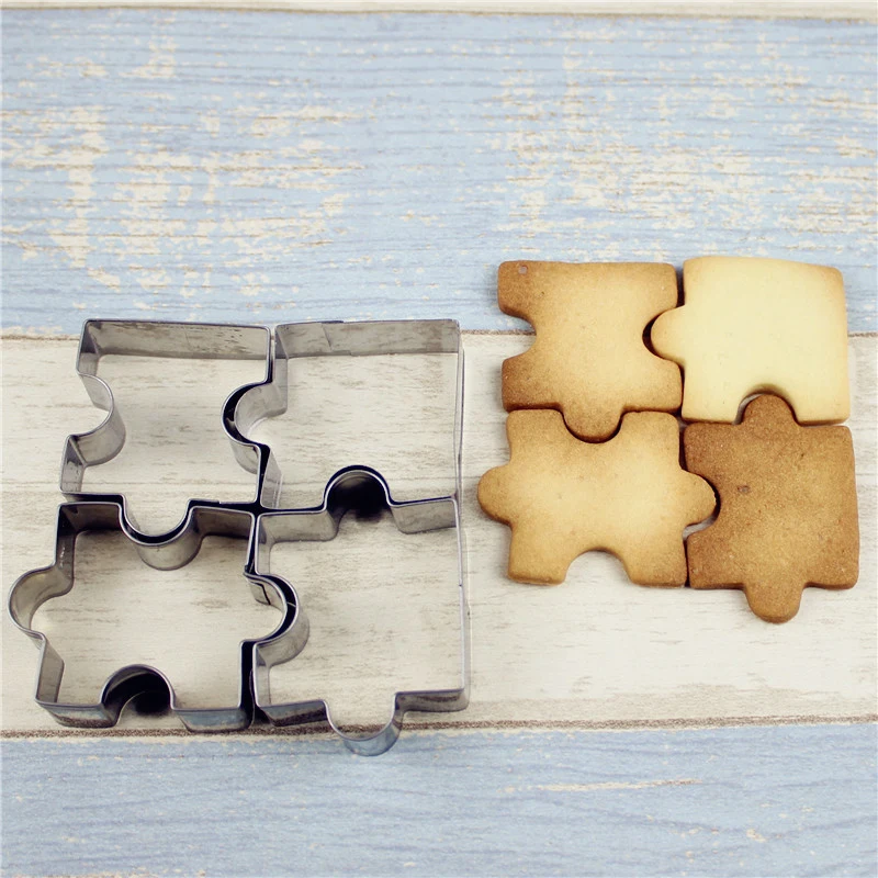 4pcs Stainless Steel Puzzle Piece Cookie Cutter Biscuit Pastry Cake Decor Mold R