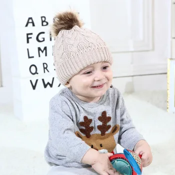 

Newborn Pompon Ball Beanies Baby Girls Winter Warn Hat Kids Ifant Twist Hats Knitted Wool Hemming Hat Bebes Boys Fur Ball Hats