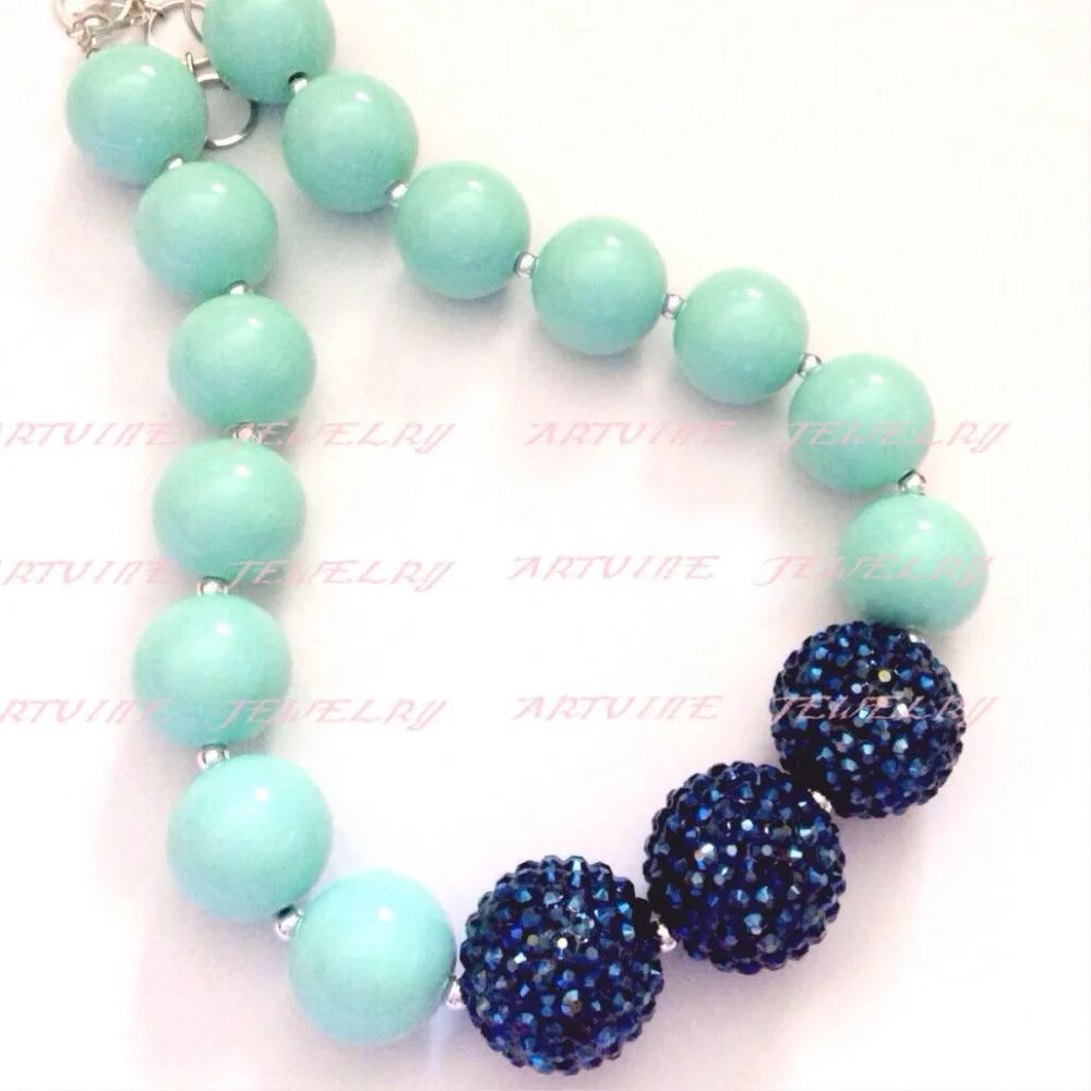 

2pcsColor blocking Mint and Navy blue bubblegum necklace. Birthday necklace, chunky girl necklace CB567
