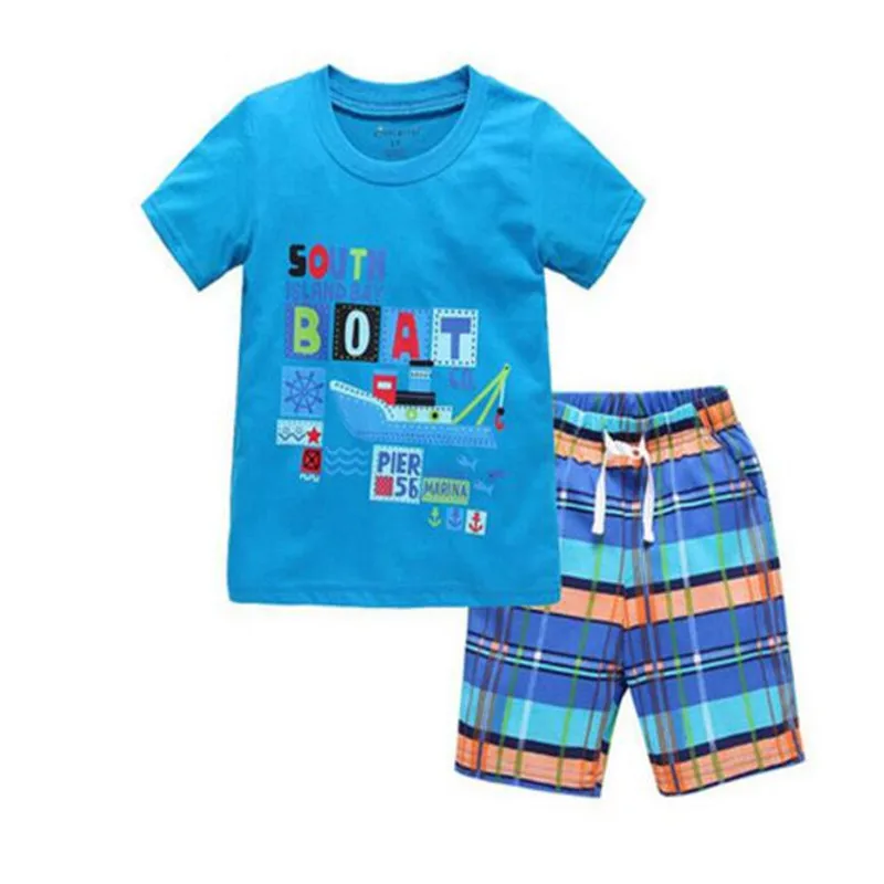 

Boys Leisure Suits boy Shorts Cartoon Suits Summer Short Sleeve T-shirt + Plaid Pants Clothing Set