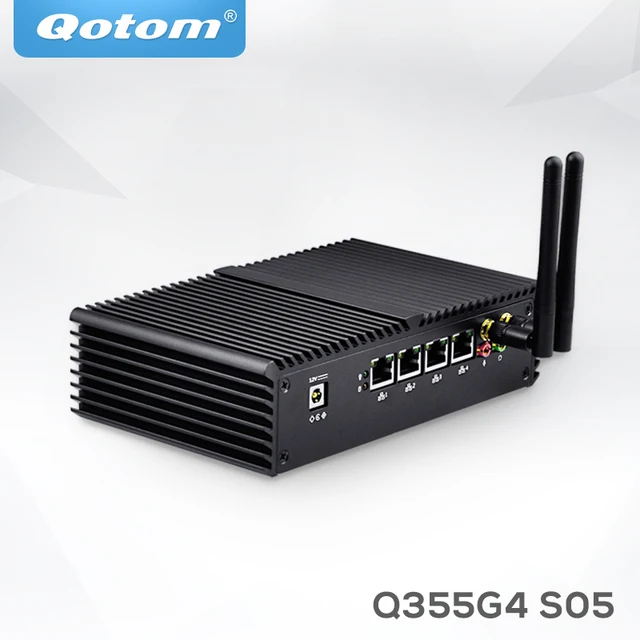 Cheap QOTOM Mini PC Core I5 5200U PFsense ,Support AES-NI 4 LAN Linux Firewall Router Flanless Mini Computer WIFI QOTOM-Q355G4 