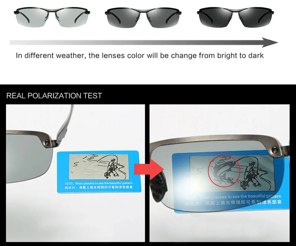 VEGA Polaroid Photochromic Sunglasses for Driving Cycling Men Women Photochromic polarized Glasses Square Anti-glare Lenses 230 (8)