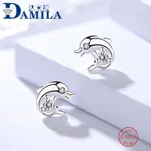 Модные серьги-гвоздики в виде дельфина из стерлингового серебра 925 пробы для женщин, Чистое Серебро S925 пробы, серьги в виде животных, ювелирные изделия, аксессуары, подарок для девушек и женщин