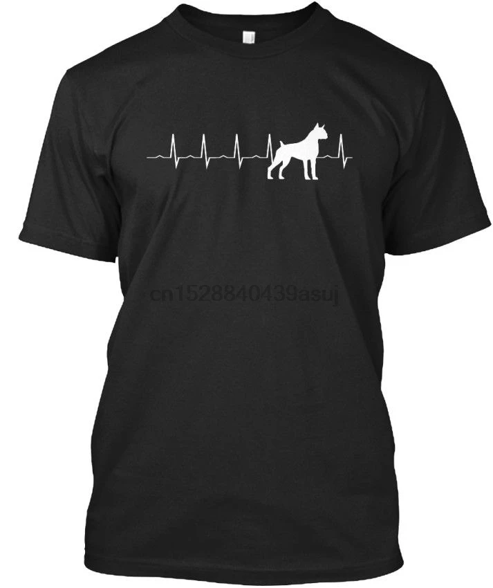 

Men Creative Casual Short Sleeve Tshirt Novelty Boxer Dog Heartbeat Tees And S Standard Unisex T-Shirt Custom