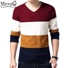 Марка mwxsd мужской повседневный клетчатый пуловер с v-образным вырезом свитер pull homme мужской тонкий прилегающий вязаный мягкий хлопковый Рождественский свитер рубашка