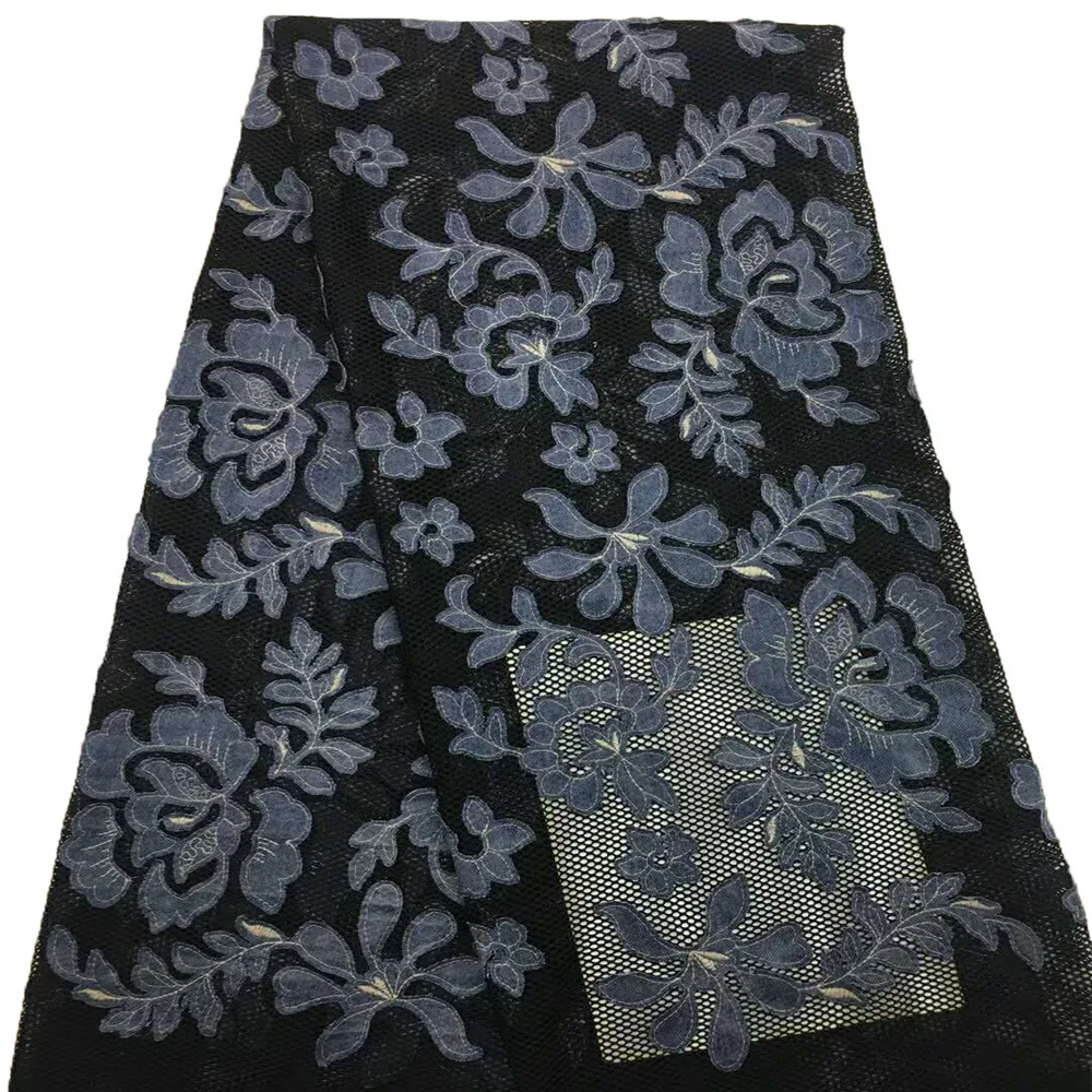 

2018 African Black Mesh Lace Fabric lace fabric Latest French lace fabric with high Quality for dress HJ702-1