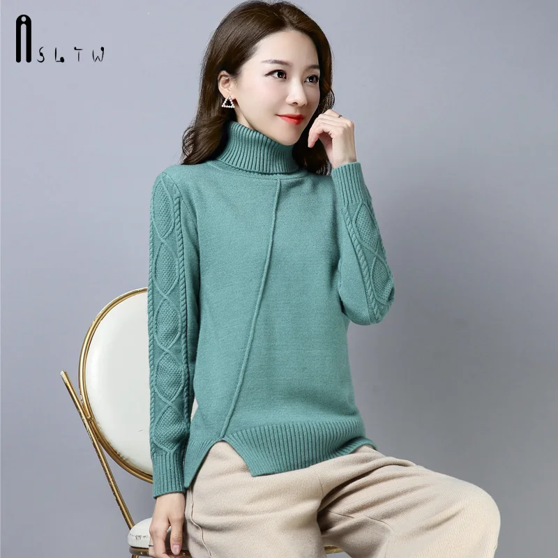 

ASLTW Turtleneck Sweater Woman Winter 2019 Twist Long Sleeve Pullovers Jumper Pull Femme High Quality Plus Size Women's Sweater