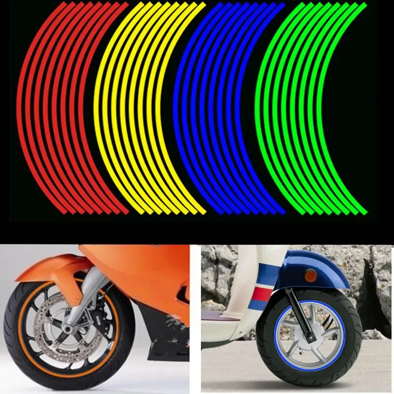 Reflective Wheel Rim Sticker Motorcycle Bike Decal Flame Tape 10 inch, Blue 