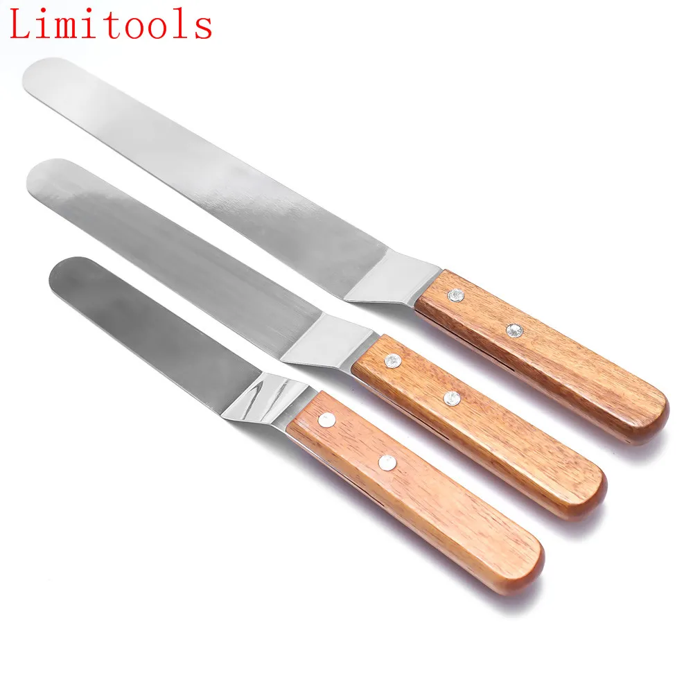

6/8/10 Inch Stainless Steel Butter Cake Cream Knife Spatula Wooden Handle Kitchen Smoother Spreader Fondant Pastry Cake Decor