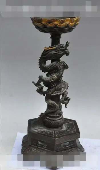 

S02361 16"china folk bronze Gilt fly dragon play bead statue Candle Holder Candlesticks