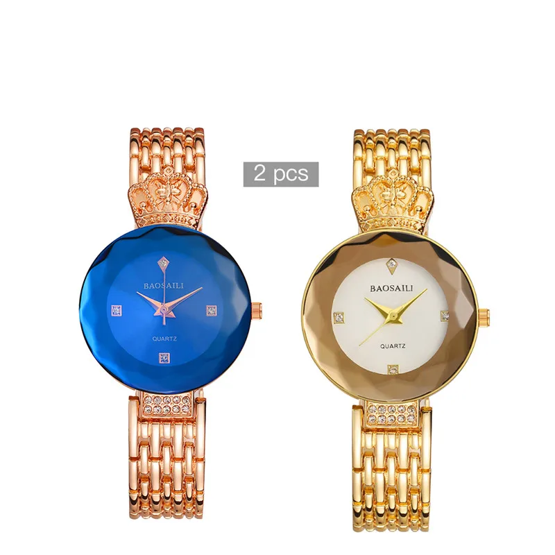 

2 Pcs Fashion Luxury Crown Women's Clock Watch Alloy Watchband Lady Quartz Wristwatches Women watches reloj mujer ladies watch21