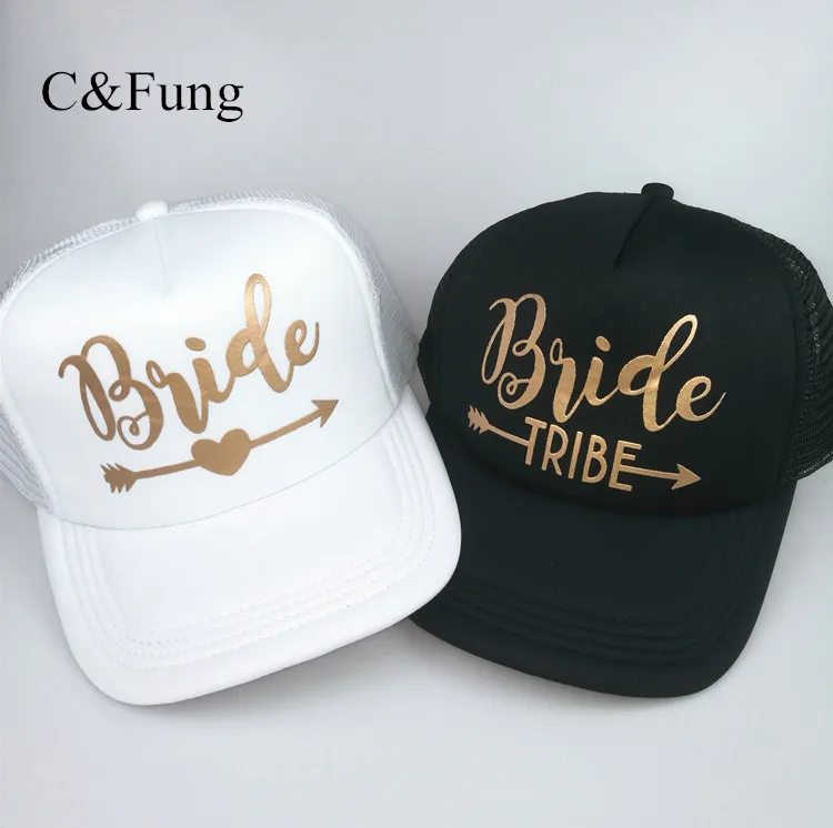 C&Fung new Bride Tribe Snapback Hat Bride to be golden Arrow hats Girls wedding Beach Bachelorette party favors Trucker Hat Cap custom ball caps