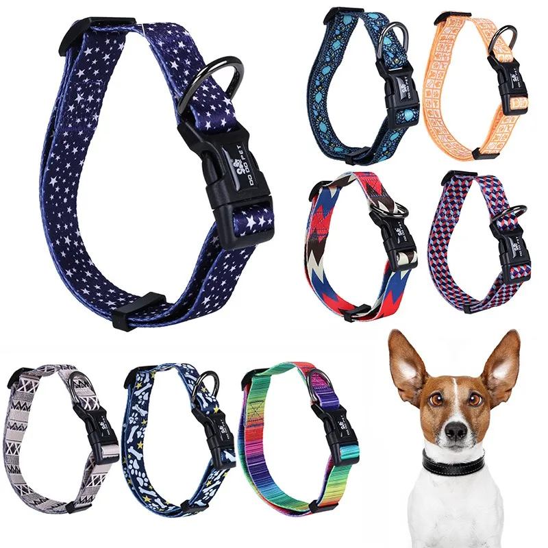 

Multiple Styles Dog Collar Adjustable Colorful printing Pattern Designer Inspired flexible Pet Collar Leash Dog Supplies