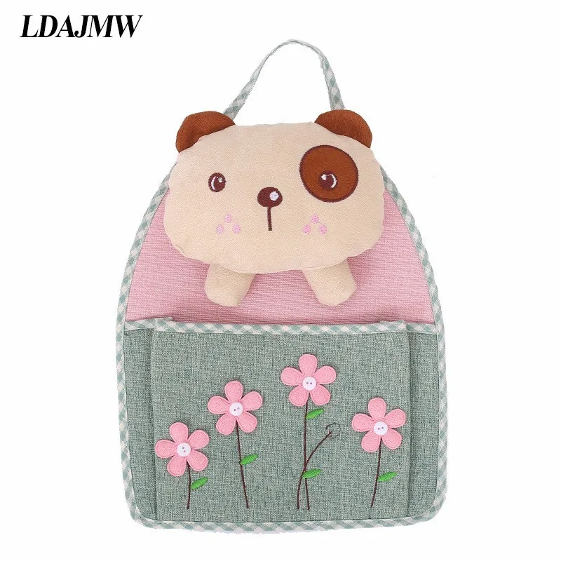 Ldajmw لطيف الكرتون الكتان القطن 1-4 جيوب شنقا أشتات تخزين المنزل منظم وراء الباب/على جدار