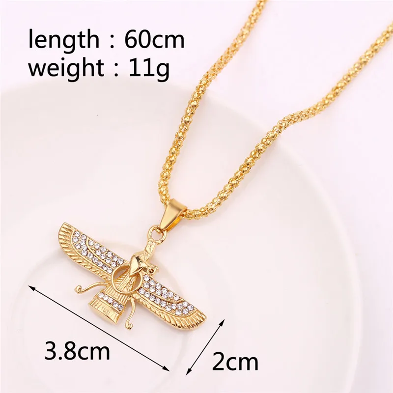 gold color Zoroastrian Farvahar Wing Necklace Pendant alloy Zoroastrianism Persian Achaemenian Men Jewelry necklaces