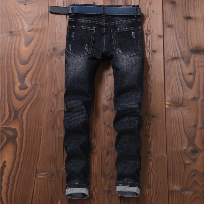 Mince Longueur Pleine Déchiré Vintage Épissage Pantalons Denim Trous D'été Pantalon Hommes Jeans Droite Moto Noir FqEZZw