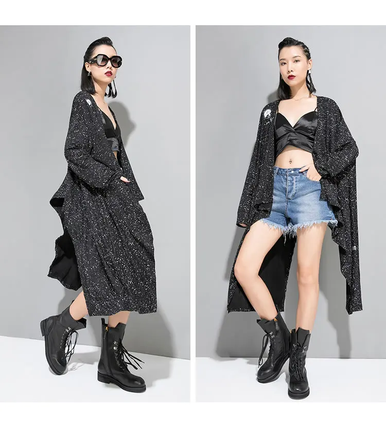 XITAO Irregular Long Pleated Trench Women Korea Fashion Print Letter Cardigans Wild Joker Street Style Coat New GCC1029