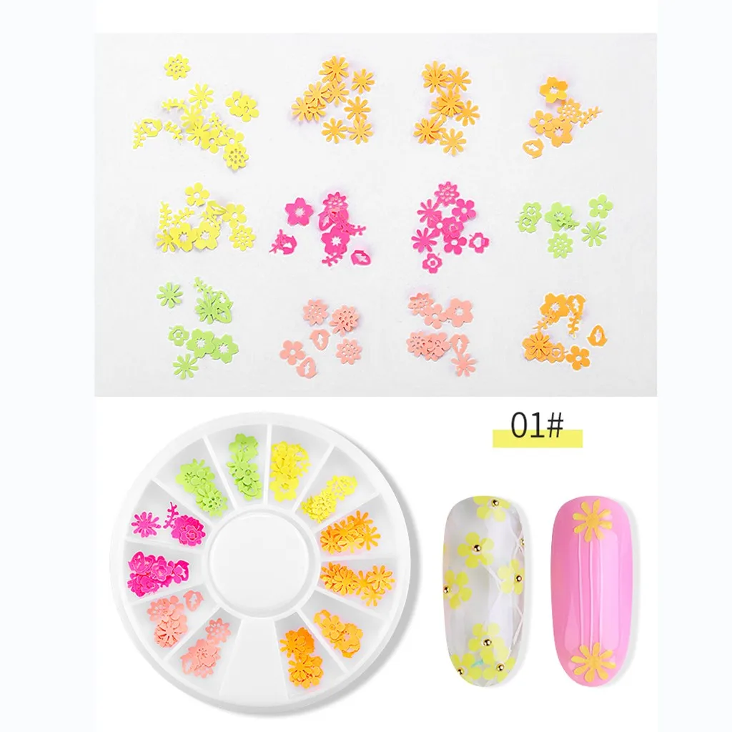 Украшения для ногтей, искусственные цветы, флуоресцентные цветные наклейки для ногтей, 12 смешанных аксессуаров для ногтей, инструмент для самостоятельного изготовления