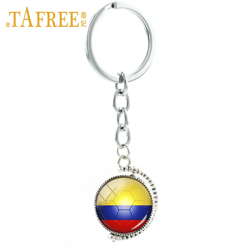 TAFREE للتدوير مزدوجة الجانبين كولومبيا لكرة القدم فريق الرجال النساء المفاتيح الرياضية قلادة خريطة المدينة مفتاح سلسلة خاتم N494