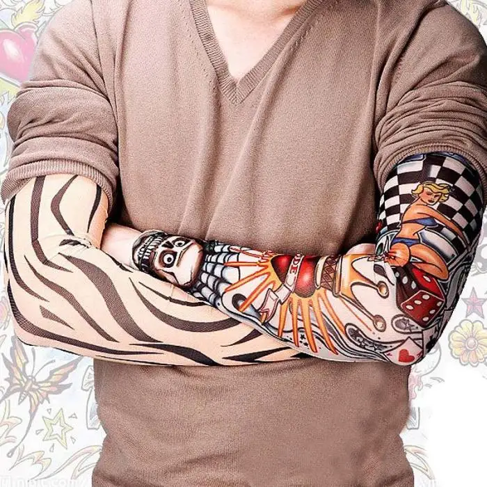 6 шт. новая нейлоновая эластичная фальшивая, временная татуировка рукава дизайн боди-арт чулки тату для крутых мужчин женщин КС-доставка