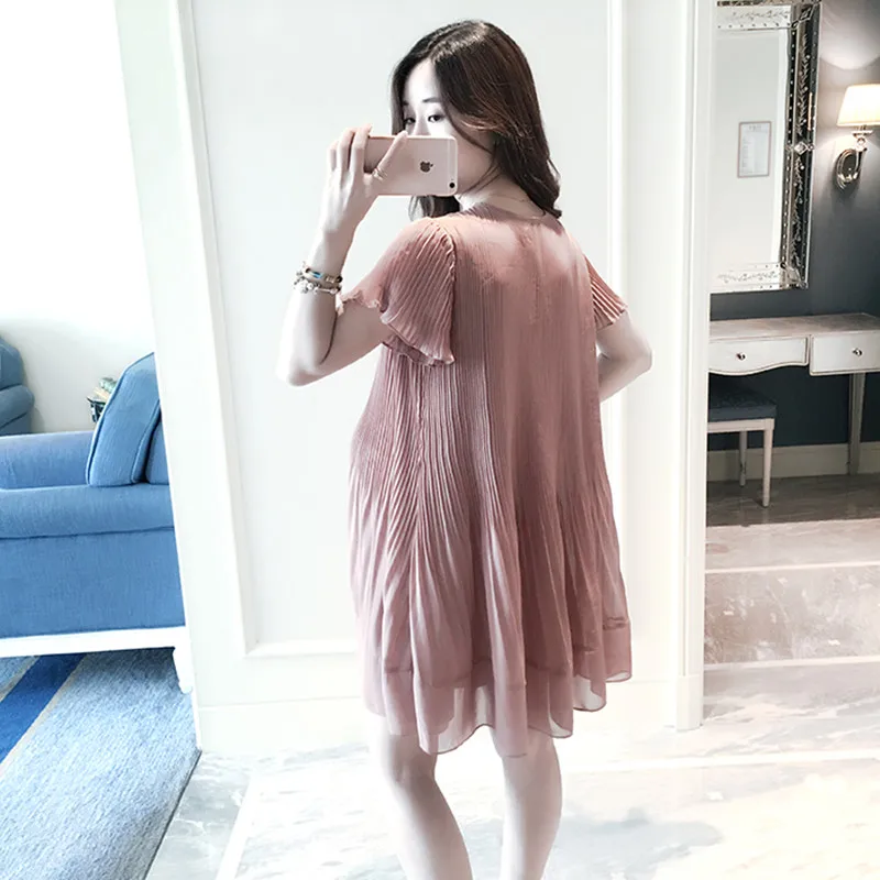 New Summer Pleated Expectant Mother Casual Lace Dress Loose Maternity Dress Chiffon Stitching Pregnant Women Clothes Lavender New Summer Pleated Expectant Mother Casual Lace Dress Loose Maternity Dress Chiffon Stitching Pregnant Women Clothes Lavender