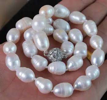 

new 10-12 MM Natural white cultured pearl necklace Magnet Clasp 18" 36"