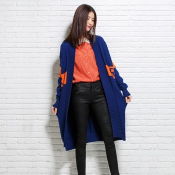 

adohon 2018 womens winter Cashmere sweaters and autumn women knitted Cardigans High Quality Warm Female thickening Long Letter