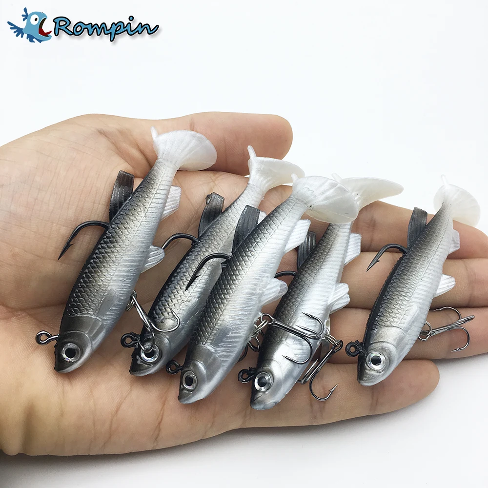  Rompin 5 Pieces Fishing Lure Swimbait 8cm/13g Sea Bass Killer Lead Jig Head Soft Wobbler Fishing Sw
