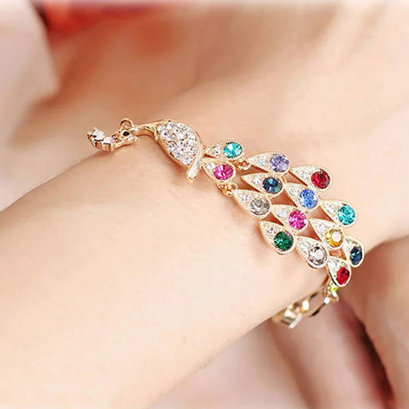 

Colorful Peacock Female Bracelet Fashion Crystal Colorful Peacock Wedding Anniversary Lady Jewelry Romantic Valentine's Day Gift