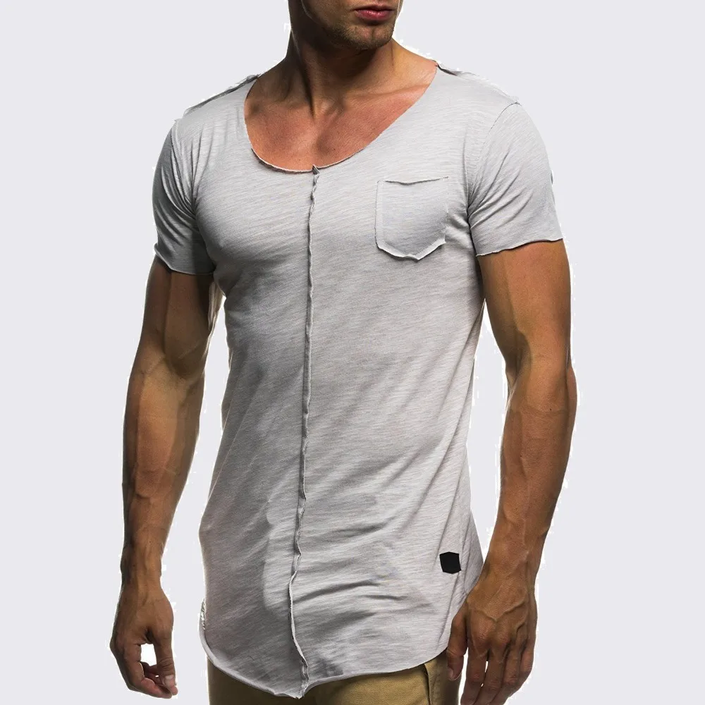 2018 Men short sleeve t shirt Skinny Slim Fit Longline hem tshirt