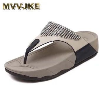 

MVVJKE Casual Slippers Rhinestone Sandals Women Flip Flops Summer Shoes Woman Comfortable Soft Thick Bottom Heels beach sandals
