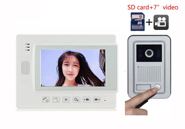 

ZHUDELE 4-wired 7" luxury color video door phone,700TVL CCD camera,touch screen with SD CARD,nightvision,recording function 1V1