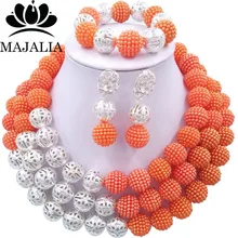 Мода в Африканском нигерийском стиле на свадьбу бусины комплект ювелирных изделий orange пластиковое ожерелье браслет серьги Aaa244